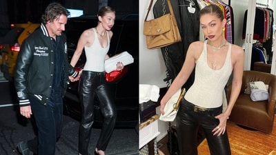 Gigi Hadid and Bradley Cooper match leather fits for her 30th birthday party Gigi Hadid and Bradley Cooper match leather fits for her 30th birthday party