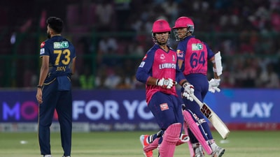 Jaiswal perfectly played second fiddle. While he gave Suryavanshi most of the strike, Jaiswal never allowed his strike rate to go below 150. (AP) Jaiswal perfectly played second fiddle. While he gave Suryavanshi most of the strike, Jaiswal never allowed his strike rate to go below 150. (AP)