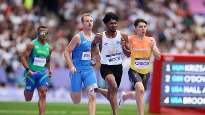 India’s Amoj Jacob competes during the men’s 4x400m relay competition at Paris Olympics. (Getty) India’s Amoj Jacob competes during the men’s 4x400m relay competition at Paris Olympics. (Getty)
