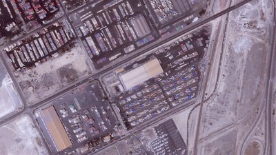 This satellite photo from Planet Labs PBC shows the epicenter of an explosion before it happened at the Shahid Rajaei port near Bandar Abbas, Iran, Monday, April 9, 2025. (AP) This satellite photo from Planet Labs PBC shows the epicenter of an explosion before it happened at the Shahid Rajaei port near Bandar Abbas, Iran, Monday, April 9, 2025. (AP)