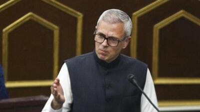 Jammu and Kashmir chief minister Omar Abdullah speaks during the one-day special session of the assembly, summoned to pay tributes to the victims of the Pahalgam terror attack, in Jammu on Monday. (PTI Photo)