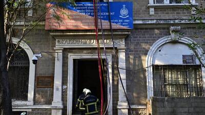 Mumbai, India - April 27, 2025: Fire Brigade Official doused fire at ED Office at Ballard Estate, in Mumbai, India, on Sunday, April 27, 2025. (Photo by Anshuman Poyrekar/ Hindustan Times) (Hindustan Times) Mumbai, India - April 27, 2025: Fire Brigade Official doused fire at ED Office at Ballard Estate, in Mumbai, India, on Sunday, April 27, 2025. (Photo by Anshuman Poyrekar/ Hindustan Times) (Hindustan Times)