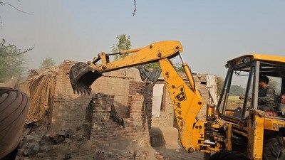 Officials said the construction stood on one bigha of panchayat land. (HT Photo)