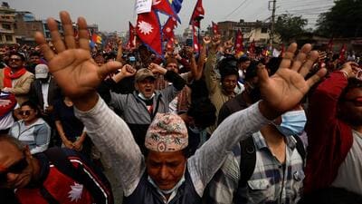Pro-monarchy supporters affiliated with Rastriya Prajatantra Party (RPP) demonstrate during a protest demanding the restoration of constitutional monarchy in Kathmandu on April 8. (REUTERS FILE) Pro-monarchy supporters affiliated with Rastriya Prajatantra Party (RPP) demonstrate during a protest demanding the restoration of constitutional monarchy in Kathmandu on April 8. (REUTERS FILE)