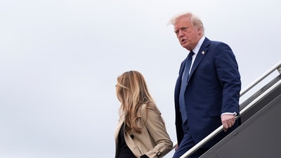 President Donald Trump, right, and first lady Melania Trump arrive on Air Force One at Newark Liberty International Airport (AP) President Donald Trump, right, and first lady Melania Trump arrive on Air Force One at Newark Liberty International Airport (AP)