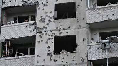 A damaged residential building following a missile attack in Kharkiv, amid the Russian invasion of Ukraine. (AFP) A damaged residential building following a missile attack in Kharkiv, amid the Russian invasion of Ukraine. (AFP)