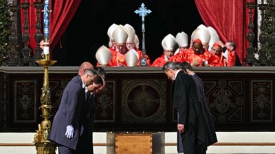 Pallbearers stand next to the coffin of late Pope Francis at the start of the funeral ceremony at St Peter's Square in The Vatican, on April 26, 2025. (AFP) Pallbearers stand next to the coffin of late Pope Francis at the start of the funeral ceremony at St Peter's Square in The Vatican, on April 26, 2025. (AFP)