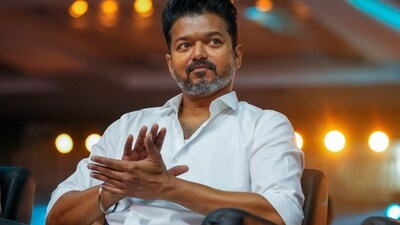 Actor and TVK chief Vijay was spotted at the airport and a moment captured on camera caused confusion. (PTI) Actor and TVK chief Vijay was spotted at the airport and a moment captured on camera caused confusion. (PTI)