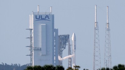 A United Launch Alliance Atlas V rocket with a payload of Amazon's Project Kuiper internet satellites stands ready for launch at Complex 41 at the Cape Canaveral Space Force Station, Monday, April 28, 2025, in Cape Canaveral, Fla. (AP)