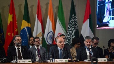 Brazil's Foreign Minister Mauro Vieira speaks during the BRICS foreign ministers' meeting at Itamaraty Palace in Rio de Janeiro, Monday, April 28, 2025. (AP) Brazil's Foreign Minister Mauro Vieira speaks during the BRICS foreign ministers' meeting at Itamaraty Palace in Rio de Janeiro, Monday, April 28, 2025. (AP)