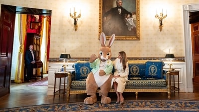 Melania Trump hangs out with the Easter Bunny at the White House. Melania Trump hangs out with the Easter Bunny at the White House. 