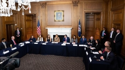 Melania Trump at the roundtable discussion on the importance of the Take It Down Act. Melania Trump at the roundtable discussion on the importance of the Take It Down Act.
