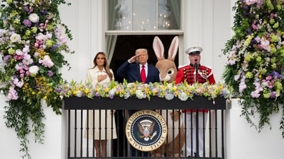 Melania Trump and Donald Trump celebrate Easter together at the White House. Melania Trump and Donald Trump celebrate Easter together at the White House.