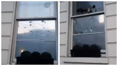 Officers were called early Sunday morning after reports that a man was smashing windows at the diplomatic mission. (X/@visegrad24) Officers were called early Sunday morning after reports that a man was smashing windows at the diplomatic mission. (X/@visegrad24)