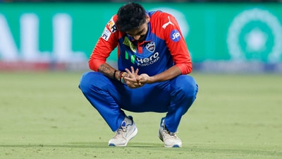 Delhi Capitals' Axar Patel reacts after sustaining an injury during match vs KKR. (REUTERS)