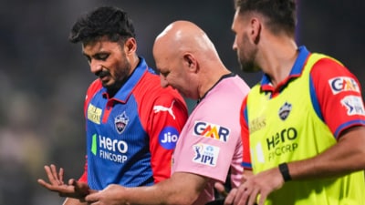 Axar Patel injured himself while fielding against KKR. (PTI) Axar Patel injured himself while fielding against KKR. (PTI)