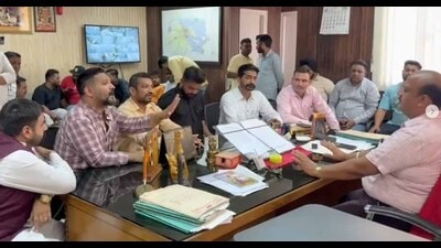 BJP councillors during a meeting with zonal commissioner Neeraj Jain in Ludhiana on Tuesday. (HT Photo)
