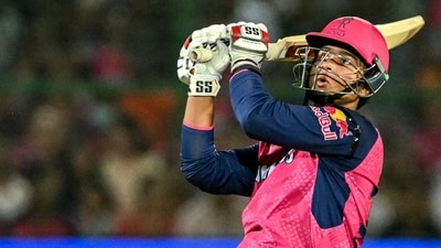 Vaibhav Suryavanshi launched one into the stands (AFP)