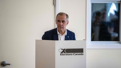 Canadian Prime Minister Mark Carney casts his vote on Election Day on April 28, 2025 in Ottawa, Canada. (Getty Images via AFP)