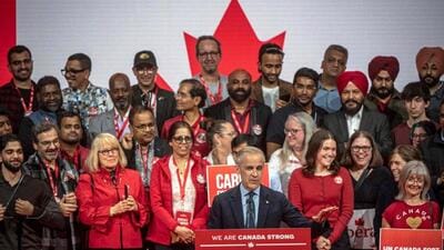 Canadian Prime Minister and Liberal Party leader Mark Carney addressing his supporters after winning the federal election in Ottawa on Tuesday. (AFP Photo) Canadian Prime Minister and Liberal Party leader Mark Carney addressing his supporters after winning the federal election in Ottawa on Tuesday. (AFP Photo)