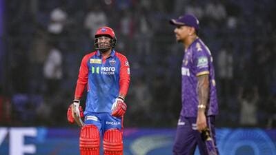 Kolkata Knight Riders defeated Delhi Capitals by 14 runs at the Arun Jaitley Stadium on Tuesday. (PTI) Kolkata Knight Riders defeated Delhi Capitals by 14 runs at the Arun Jaitley Stadium on Tuesday. (PTI)