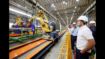 Lok Sabha LoP and Congress MP Rahul Gandhi visits the Modern Coach Factory, in Rae Bareli on Tuesday. (Rahul Gandhi-X/ANI) Lok Sabha LoP and Congress MP Rahul Gandhi visits the Modern Coach Factory, in Rae Bareli on Tuesday. (Rahul Gandhi-X/ANI)