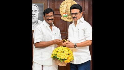 Minister of Minorities Welfare of Tamil Nadu S M Nasar meets Tamil Nadu CM MK Stalin in Chennai on Tuesday, April 29, 2025. (PTI) Minister of Minorities Welfare of Tamil Nadu S M Nasar meets Tamil Nadu CM MK Stalin in Chennai on Tuesday, April 29, 2025. (PTI)