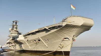 Mumbai, India - March 6, 2017:INS Viraat, Oldest serving aircraft carrier was decommissioned at Naval Dockyard in Mumbai, India, on Monday, March 6, 2017. (Photo by Anshuman Poyrekar/Hindustan Times) (Anshuman Poyrekar/HT Photo) Mumbai, India - March 6, 2017:INS Viraat, Oldest serving aircraft carrier was decommissioned at Naval Dockyard in Mumbai, India, on Monday, March 6, 2017. (Photo by Anshuman Poyrekar/Hindustan Times) (Anshuman Poyrekar/HT Photo)