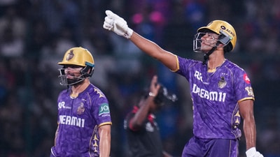 Angkrish Raghuvanshi and Rinku Singh gave KKR another wave of impetus after the 10th over. The pair put up a stand of 61 runs in 46 balls. Raghuvanshi was KKR's highest scorer with 44 runs in 32 balls.&nbsp; (PTI)
