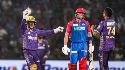 Narine sent back Du Plessis in his next over which suddenly shifted the tide KKR's way. Varun Chakravarthy then dismissed Ashutosh Sharma in the 18th over, thus pretty much ending DC's chances. He then dismissed Mitchell Starc off the next ball to boot.&nbsp; (PTI)