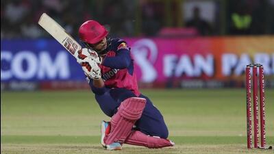 Rajasthan Royals' Vaibhav Suryavanshi on way to hitting the second fastest IPL century against Gujarat Titans at Jaipur on Monday. (AP) Rajasthan Royals' Vaibhav Suryavanshi on way to hitting the second fastest IPL century against Gujarat Titans at Jaipur on Monday. (AP)