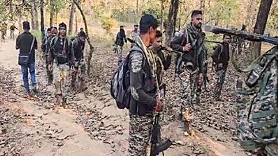 Security personnel during the anti-Naxal operation in Bastar on Monday. (ANI) Security personnel during the anti-Naxal operation in Bastar on Monday. (ANI)