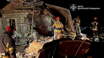 Rescuers work at a site of the Russian drone strike, amid Russia's attack on Ukraine, in Dnipropetrovsk region, Ukraine in this handout picture released April 29, 2025. (REUTERS)