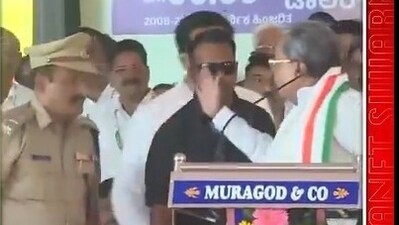 Siddaramaiah was seen raising his hand on an ASP at an event in Belagavi.