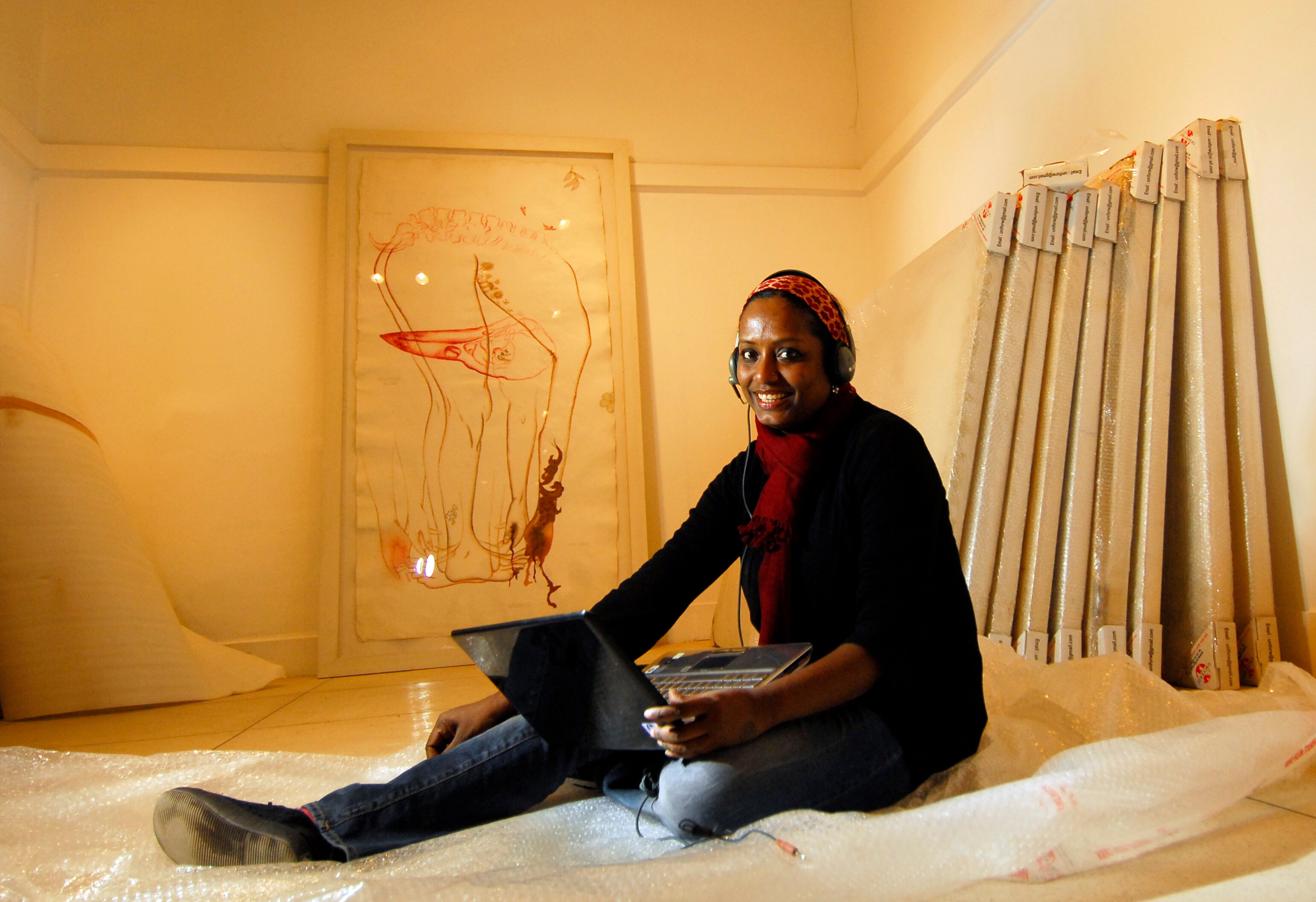 MIthu Sen with her art at Max Mueller Bhavan in January 2011 (Priyanka Parashar) MIthu Sen with her art at Max Mueller Bhavan in January 2011 (Priyanka Parashar)