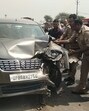 Damaged cars of Samajwadi Party leaders in a pile up at Khereshwar crossing in Aligarh. (HT File Photo) Damaged cars of Samajwadi Party leaders in a pile up at Khereshwar crossing in Aligarh. (HT File Photo)
