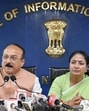 Delhi CM Rekha Gupta and education minister Ashish Sood address a press conference on the bill. (Sanjeev Verma/HT Photo)