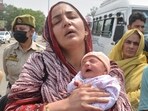 Pakistani citizen Sara Khan, mother of two kids, at the India-Pakistan Wagah border Post in Amritsar on Wednesday. Pakistani citizen Sara Khan, mother of two kids, at the India-Pakistan Wagah border Post in Amritsar on Wednesday.