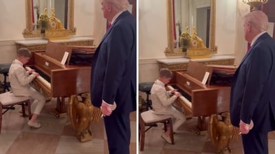 Grandpa Donald Trump is listening to grandson Theo play an original composition on the piano. (X/@IvankaTrump) Grandpa Donald Trump is listening to grandson Theo play an original composition on the piano. (X/@IvankaTrump)