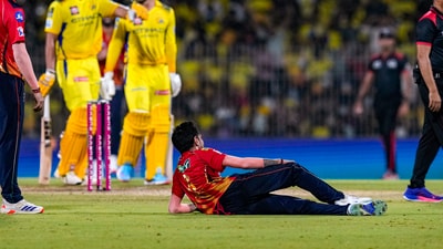 CSK's charge to 200 was brought to an abrupt halt by Yuzvendra Chahal in an extraordinary 19th over. He first dismissed MS Dhoni with the second ball of the over and then completed a hat-trick with wickets off the fourth, fifth and sixth deliveries. (PTI) CSK's charge to 200 was brought to an abrupt halt by Yuzvendra Chahal in an extraordinary 19th over. He first dismissed MS Dhoni with the second ball of the over and then completed a hat-trick with wickets off the fourth, fifth and sixth deliveries. (PTI)