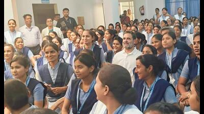 Rahul Gandhi on Wednesday interacted with around 400 students at the Indira Gandhi Nursing College in Amethi, including those enrolled in ANM, GNM, and BSc Nursing courses. (Sourced) Rahul Gandhi on Wednesday interacted with around 400 students at the Indira Gandhi Nursing College in Amethi, including those enrolled in ANM, GNM, and BSc Nursing courses. (Sourced)