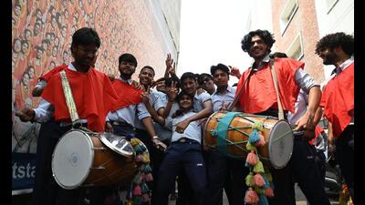 Students celebrate success in ICSE and ISC exams at a school in Lucknow on Wednesday. (Mushtaq Ali/HT Photo) Students celebrate success in ICSE and ISC exams at a school in Lucknow on Wednesday. (Mushtaq Ali/HT Photo)