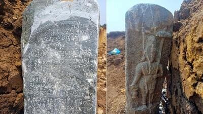 The inscription measures approximately five feet in length and comprises 17 lines inscribed in Old Kannada script. (HT photo)