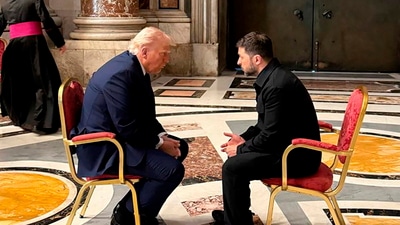 Trump and Zelensky met at the Vatican earlier when the duo were in Rome for the funeral of Pope Francis. (AP)