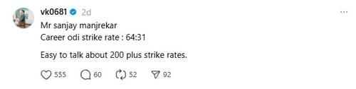 Screenshot of Virat Kohli's brother's post