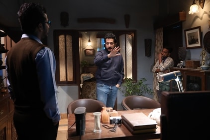 Director Parambrata Chatterjee demonstrating a scene on the set of Bhog. Director Parambrata Chatterjee demonstrating a scene on the set of Bhog.