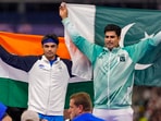 Silver medallist India's Neeraj Chopra and Gold medallist Pakistan's Arshad Nadeem celebrate after the men's javelin throw final at the 2024 Summer Olympics, in Paris Silver medallist India's Neeraj Chopra and Gold medallist Pakistan's Arshad Nadeem celebrate after the men's javelin throw final at the 2024 Summer Olympics, in Paris