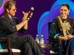 Mumbai: Bollywood actors Shah Rukh Khan and Deepika Padukone during a session titled The Journey: From Outsider to Ruler at the first World Audio Visual and Entertainment Summit (WAVES). Mumbai: Bollywood actors Shah Rukh Khan and Deepika Padukone during a session titled The Journey: From Outsider to Ruler at the first World Audio Visual and Entertainment Summit (WAVES).