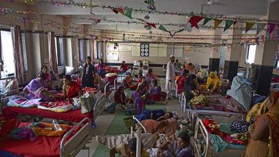 Beed, India - May 6, 2019: Patients intake in the district hospital run by the state government has increased due to the drought. Patients are accomodated on floor bed due to the intake of the patients beyond its capacity in Beed, India, on Monday, May 6, 2019. (Photo by Vijayanand Gupta/Hindustan Times) (Vijayanand Gupta/HT Photo) Beed, India - May 6, 2019: Patients intake in the district hospital run by the state government has increased due to the drought. Patients are accomodated on floor bed due to the intake of the patients beyond its capacity in Beed, India, on Monday, May 6, 2019. (Photo by Vijayanand Gupta/Hindustan Times) (Vijayanand Gupta/HT Photo)