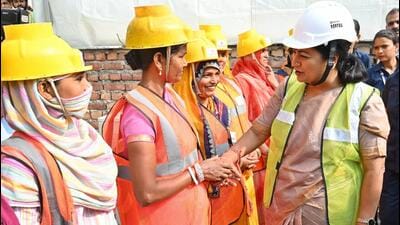 Chief minister Rekha Gupta meets workers at a construction site at New Rohtak Road on World Labour Day in New Delhi on Thursday. (Vipin Kumar/HT Photo) Chief minister Rekha Gupta meets workers at a construction site at New Rohtak Road on World Labour Day in New Delhi on Thursday. (Vipin Kumar/HT Photo)